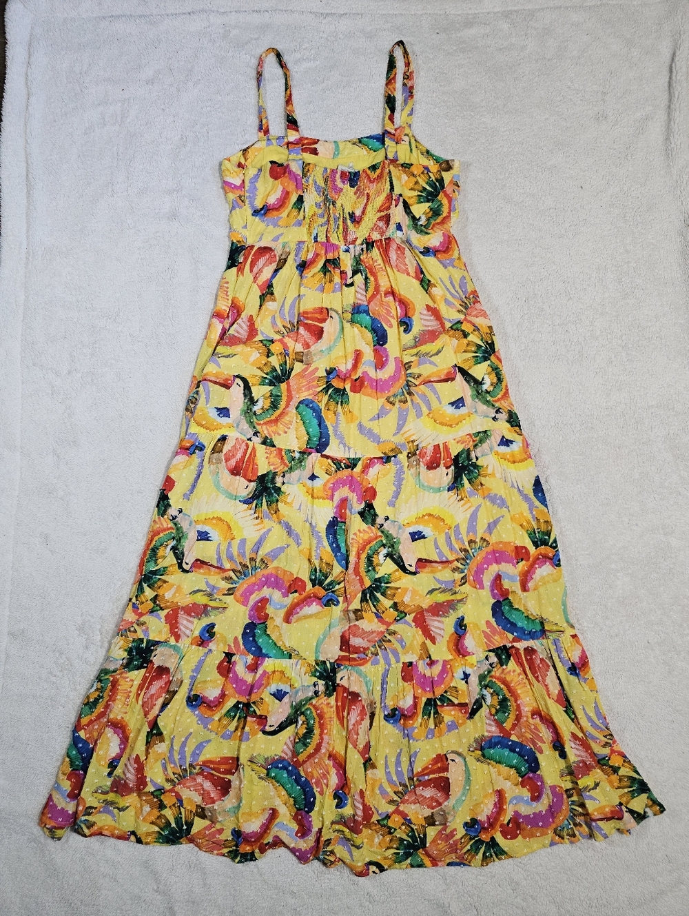 Anthropologie Farm Rio Yellow Textured Tropical Floral Maxi Dress Women's M - Picture 12 of 16